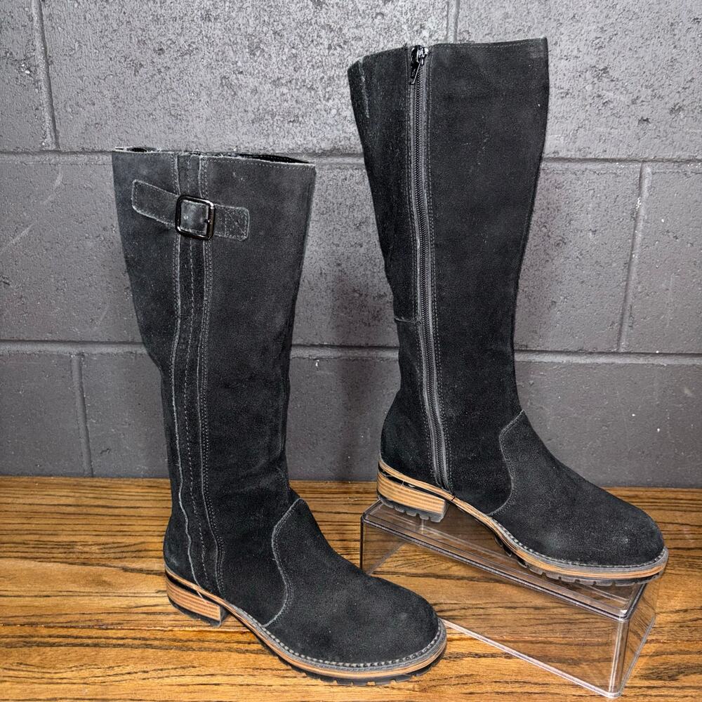 Merona Black Suede Knee High Boots Buckle Zip Women’s 7 Riding